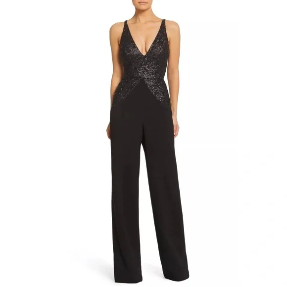 Dress the Population Pants Jumpsuits Dress The Population Joey Sequin Crepe Jumpsuit Poshmark